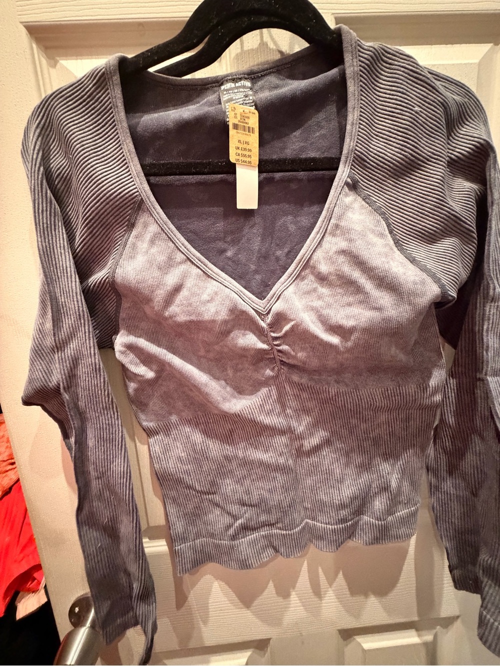 Pink Victoria’s Secret Ribbed V-Neck Long Sleeve Top - Slate Gray